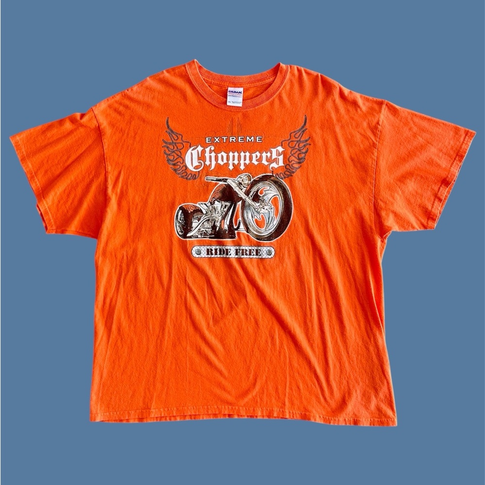 Gildan Adult Size 2XL Tee‎ EXTREME CHOPPERS Motorcycle RIDE FREE Harley Orange